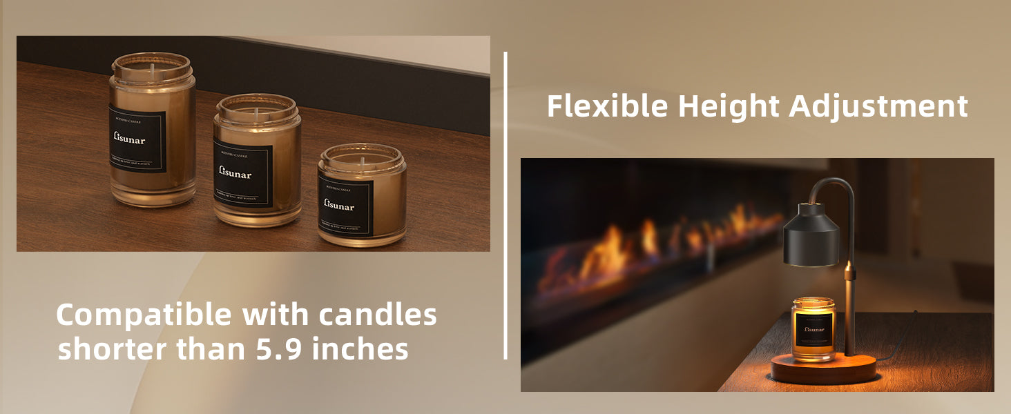 Electric Candle Warmer Lamp Black, Candle Lamp Warmer with Timer, Wax Warmer Lamp for Jar Candles, Adjustable Height Candle Light Warmer with 2 Bulbs