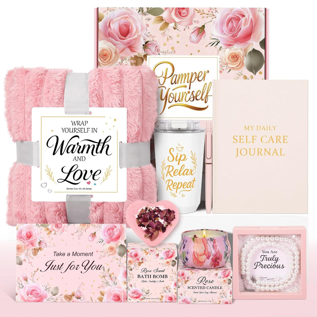Self Care Gifts for Women Get Well Soon Gift Baskets, Unique Birthday Gifts Spa Care Package, Relaxing Christmas Stocking Stuffers for Women Gift for Mom Her Sister Best Friend Girlfriend Rose