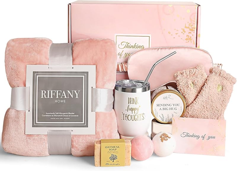 Birthday Gifts for Women, Unique Happy Birthday Gift Basket Self Care Package Bday Ideas with Luxury Flannel Blanket for Mom Her Best Friends Sister Wife Friendship
