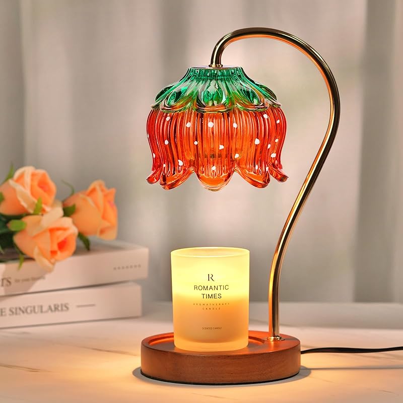 Dimmable Candle Warmer Lamp with Timer, Electric Candle Warmer Lamp, Women Christmas Gifts, Flower Candle Lamp Warmer for Family, Pink Blue Fragrance Candle Lamp for Modern Office Desk Decor