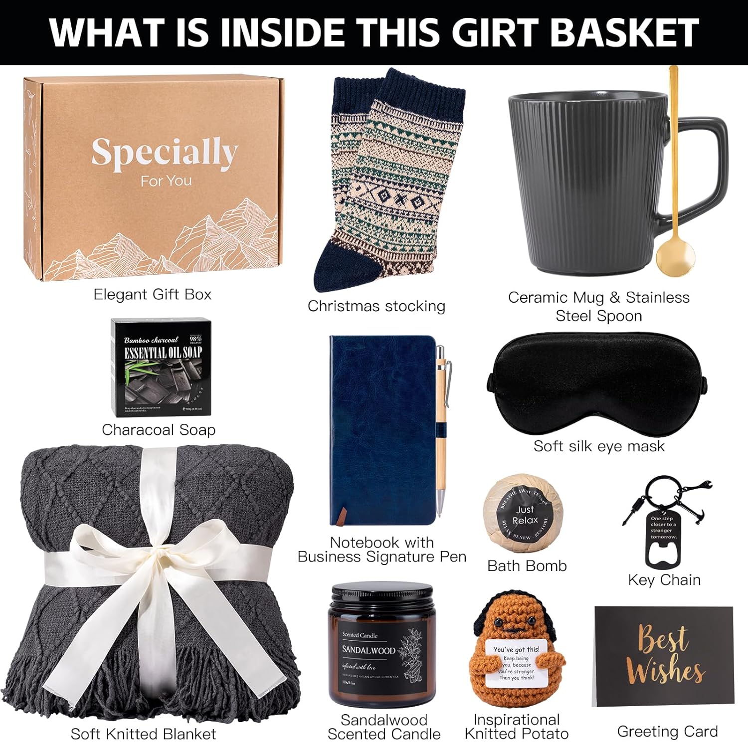 Get Well Soon Gift Baskets for Men, Christmas Birthday Gifts Basket for Man, Self Care Package with Plush Blanket Mug Socks, Thinking Of You/After Surgery/Sympathy Gift for Men Dad Brother Husband