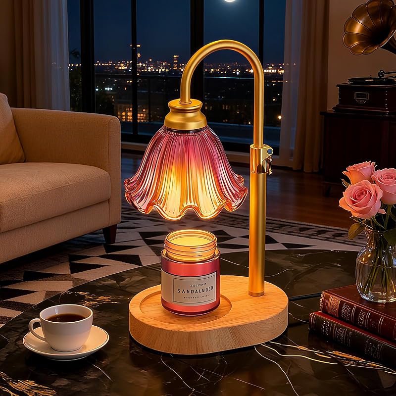 Candle Warmer Lamp with Adjustable Height - Flameless 4-Level Dimmable Wax Warmer, Timer Function & Stylish Design in Multiple Colors (Green)