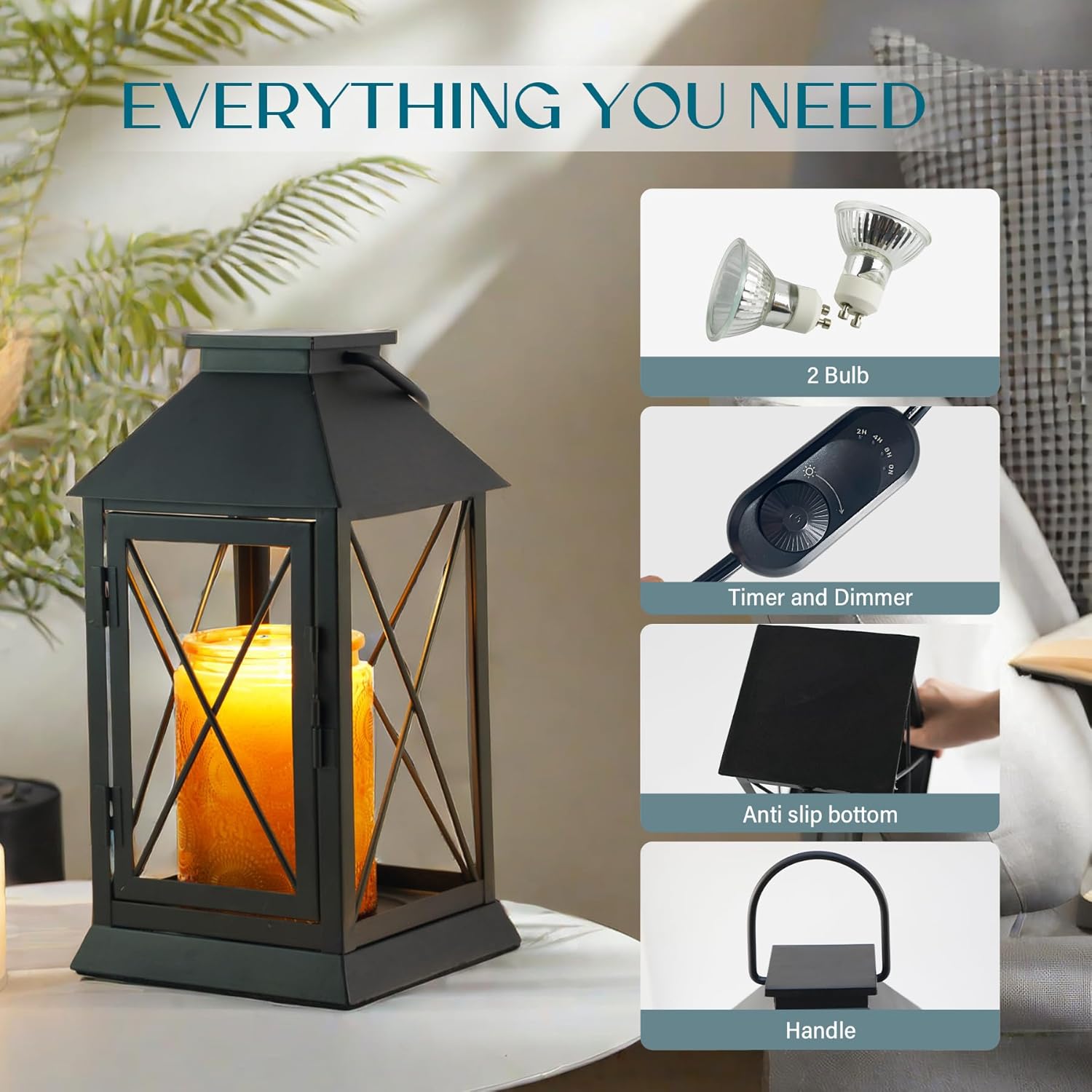 Candle Warmer Lamp with Timer,Compatible with 3 Wick Candles/Large Candel Jars,Vintage Lamp Candle Warmer Lantern,Dimmable Candle Lamp Warmer Farmhouse,Fully Enclosed Designed and Hanging Up-Black