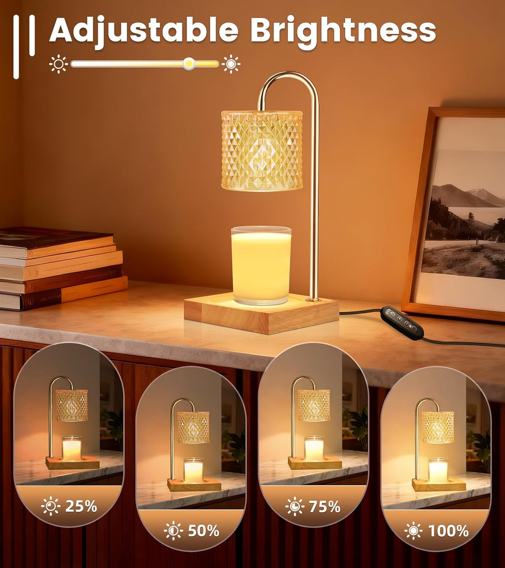 Candle Warmer Lamp with Timer Dimmer, Birthday Gifts for Women Mom, House Warming Gifts, Elegant New Home Decor, Wax Warmer for Jar Candles, Heater Lamp for Scented Wax, Amber Glass