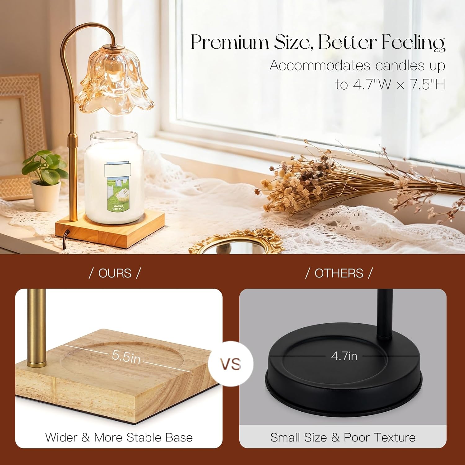 Candle Warmer Lamp with Timer: Flower Candle Warmer with 2 Bulbs Green Height Adjustable Candle Warming Lamps Home Bedroom Decor Birthday Gift for Women