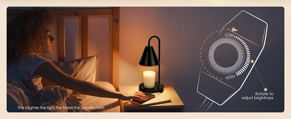 Candle Warmer Lamp,Electric Candle Warmer with Dimmable Light,Scented Wax Melter,No Smoke,Compatible with Various Jar,with 2 Light Bulbs,Home Decor-Black