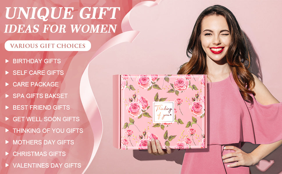Birthday Gifts for Women Self Care Get Well Soon Gifts, Rose Relaxing Spa Gifts Box Care Package Basket w/ Luxury Flannel Blanket 40 oz Tumbler, Christmas Gifts Set for Mom Her Wife Girlfriend Sister