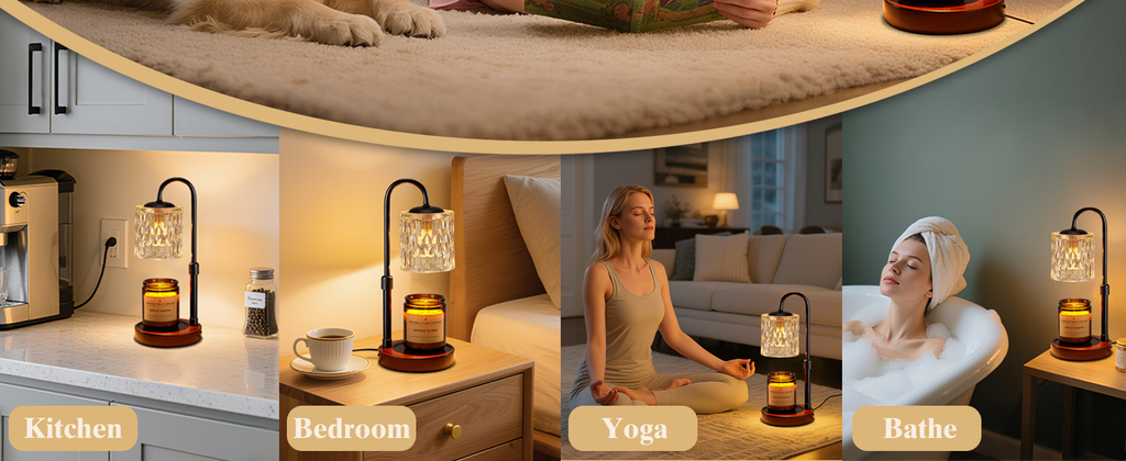 Briever Dimmable Candle Warmer Lamp with Timer, Height Adjustable Electric Candle Wax Warmer, Christmas Birthday Gifts for Women Mom, House Warming Gifts New Home Room Decor, Walnut Solid Wood Base