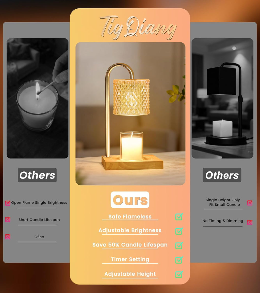 Candle Warmer Lamp with Timer Dimmer, Birthday Gifts for Women Mom, House Warming Gifts, Elegant New Home Decor, Wax Warmer for Jar Candles, Heater Lamp for Scented Wax, Amber Glass