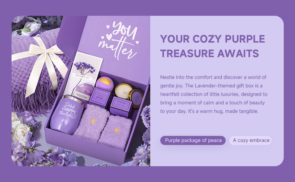 Christmas Gifts for Women, Self Care Get Well Soon Gifts, Lavender Relaxing Spa Gift Basket Care Package w/Blanket, Mothers Day Valentines Birthday Gifts for Mom Grandma Wife Girlfriend Sister Friends