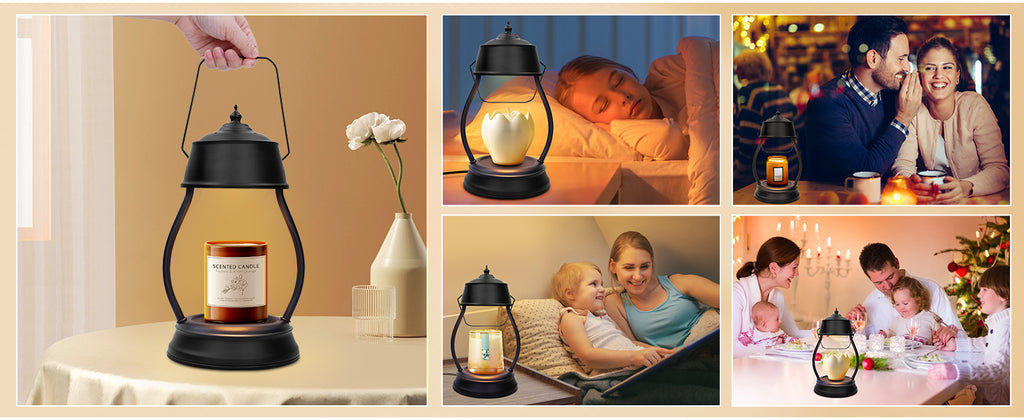 Candle Warmer Lamp, Dimmable Candle Warmer Lantern with Timer, Birthday Gifts for Women Mom, Dad and Fathers, House Warming Gifts, Black Large Lantern Candle Lamp for New Home Bedroom Decor