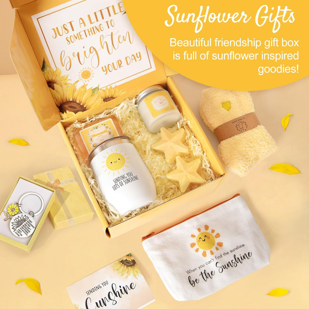 Get Well Soon Gift Baskets for Women, 9pcs Care Package for Women, After Surgery Recovery Gifts, Feel Better Set Thinking Of You - Sending You Hug Sunshine Box for Sick Friend