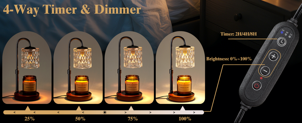 Briever Dimmable Candle Warmer Lamp with Timer, Height Adjustable Electric Candle Wax Warmer, Christmas Birthday Gifts for Women Mom, House Warming Gifts New Home Room Decor, Walnut Solid Wood Base