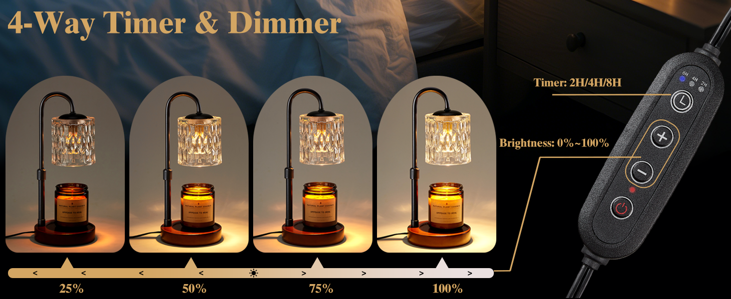 Briever Dimmable Candle Warmer Lamp with Timer, Height Adjustable Electric Candle Wax Warmer, Christmas Birthday Gifts for Women Mom, House Warming Gifts New Home Room Decor, Walnut Solid Wood Base