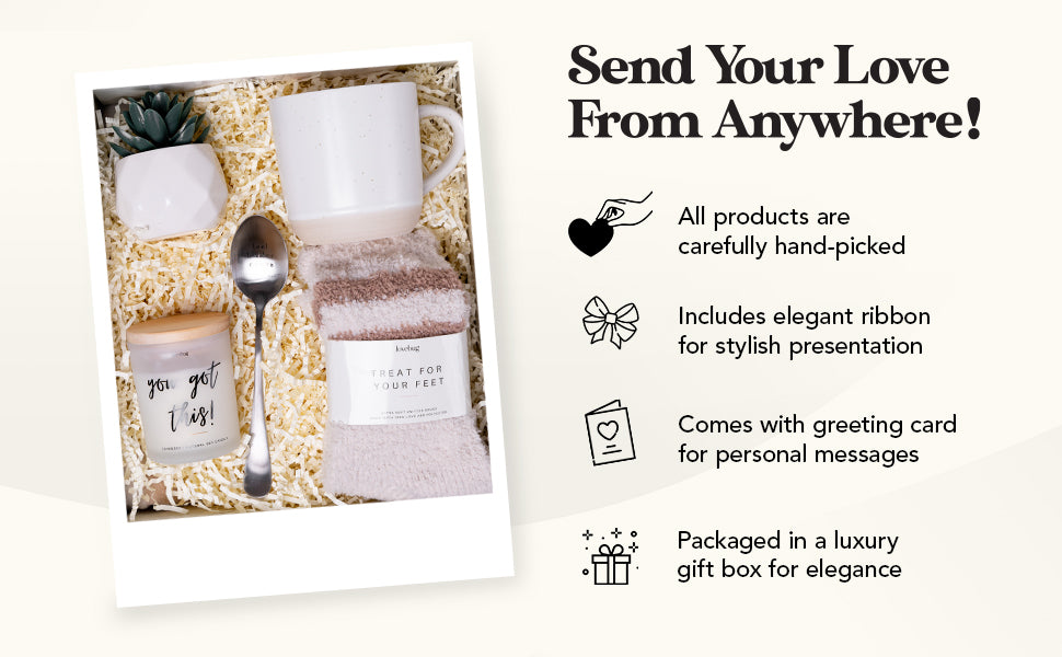 lovebug Get Well Soon Gift Basket for Women – After Surgery Gifts, Feel Better Care Package with Blanket, Candle, Socks, Mug, Spoon, Succulent – Thinking of You Self Care Gifts for Women Basket