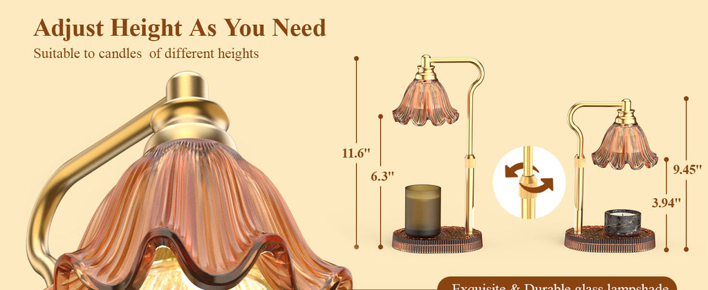 Candle Warmer Lamp with Adjustable Height - Flameless 4-Level Dimmable Wax Warmer, Timer Function & Stylish Design in Multiple Colors (Green)