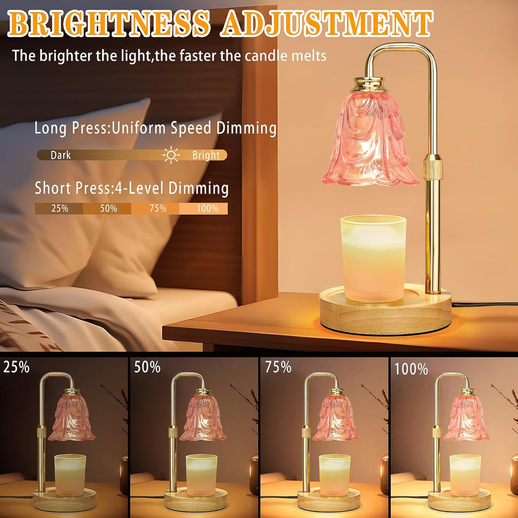 Candle Warmer Lamp with Timer Dimmer, Adjustable Height Pink Tulip Candle Wax Warmer, Christmas Birthday Gift for Mom Women, House Warming Gifts for New Home Bedroom Decor,Flower Pink