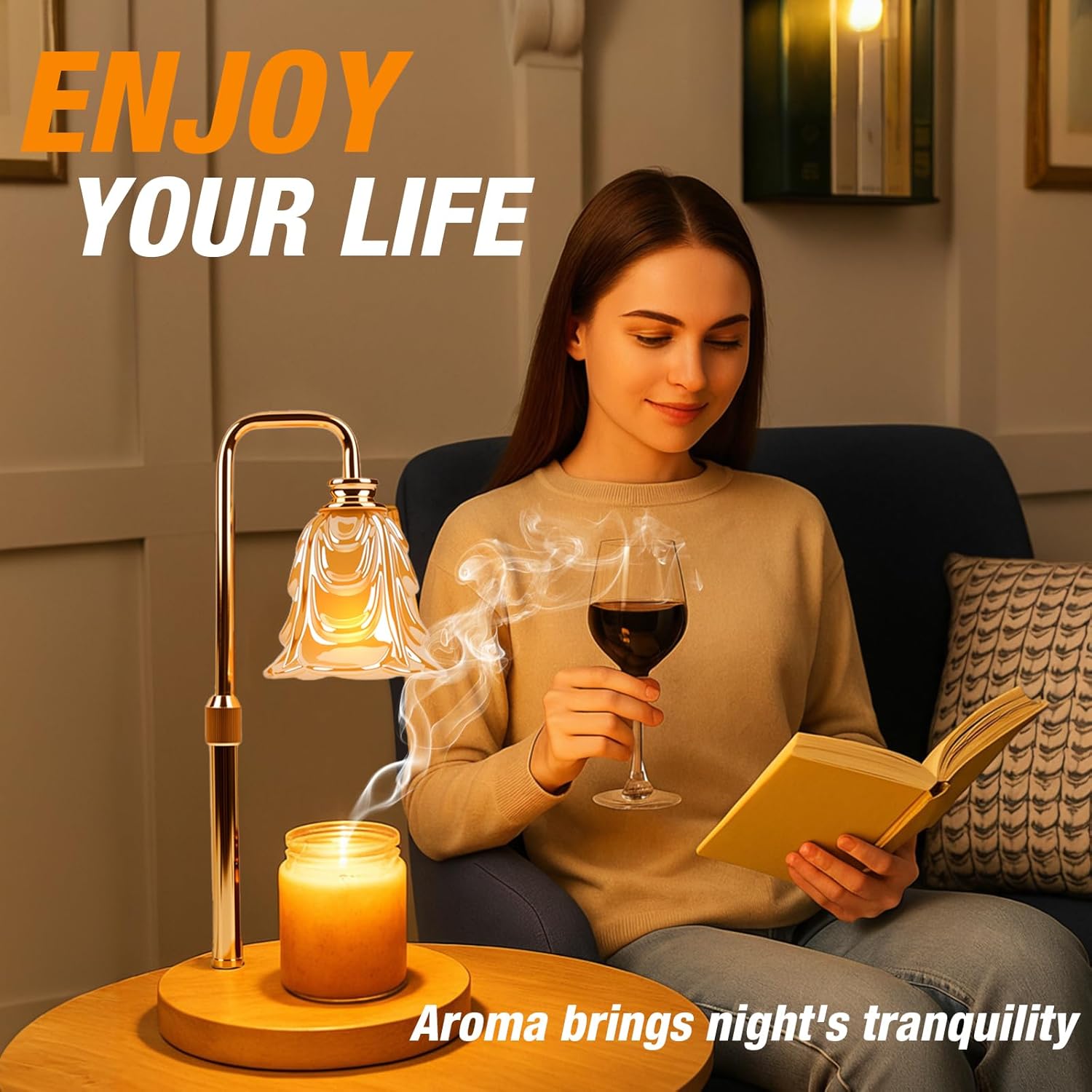 Candle Warmer Lamp with Timer and Dimmer, Electric Wax Warmers for Scented Candles with 5 Brightness Settings, Anti-Glare Lamp with Adjustable Height, Home Decor, Gift for Christmas, Birthday