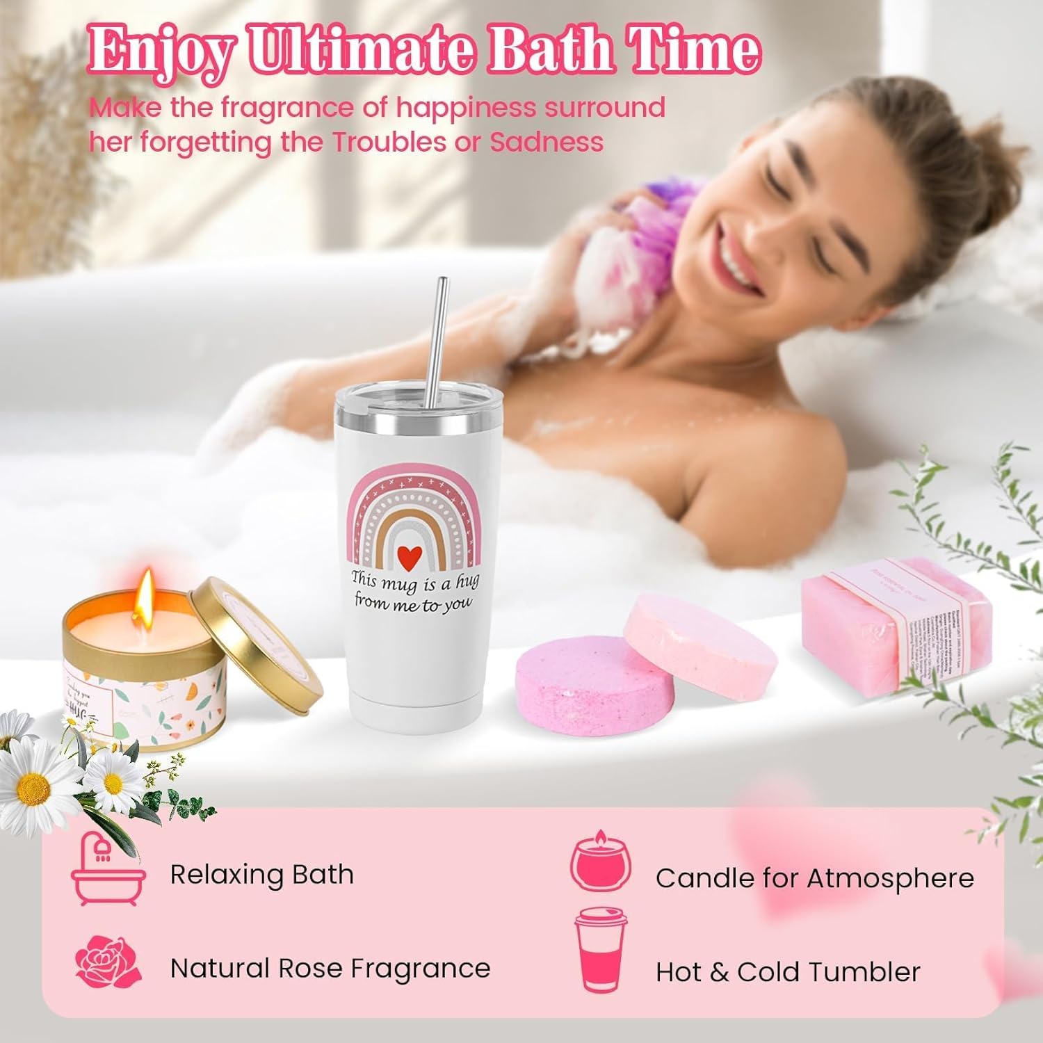 Get Well Soon Care Package for Women, 12 Pcs Deluxe Self-Care Gift Box with Pink Cozy Blanket, Tumbler, Candle & Spa Feel Better Basket – After Surgery, Thinking of You, Encouragement Recovery Gifts