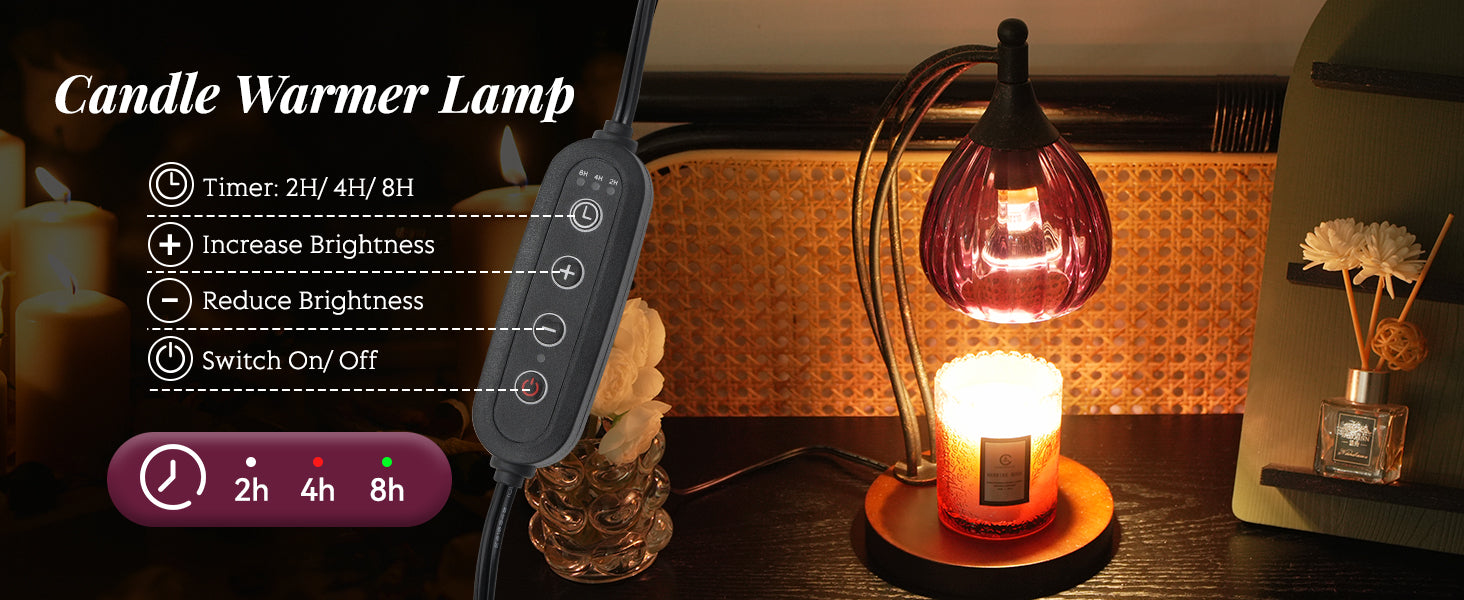Candle Warmer Lamp with Timer Dimmer - Candle Light Warmer for Jar Candles with 2 Bulbs - Electric Candle Lamp Wax Warmer for Scented Wax Housewarming Gifts New Home Decor for Women Purple Black