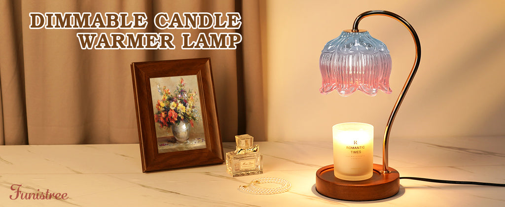 Dimmable Candle Warmer Lamp with Timer, Electric Candle Warmer Lamp, Women Christmas Gifts, Flower Candle Lamp Warmer for Family, Pink Blue Fragrance Candle Lamp for Modern Office Desk Decor