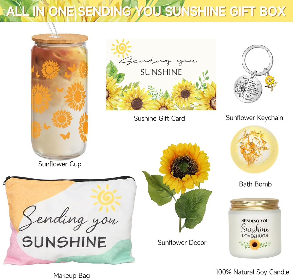 Birthday Gifts for Women, Get Well Soon Gifts Sending Sunshine Sunflower Gift Baskets, Self Care for Women Her Best Friends Bestie Sister Mom Female, Inspirational Gift Christmas Day
