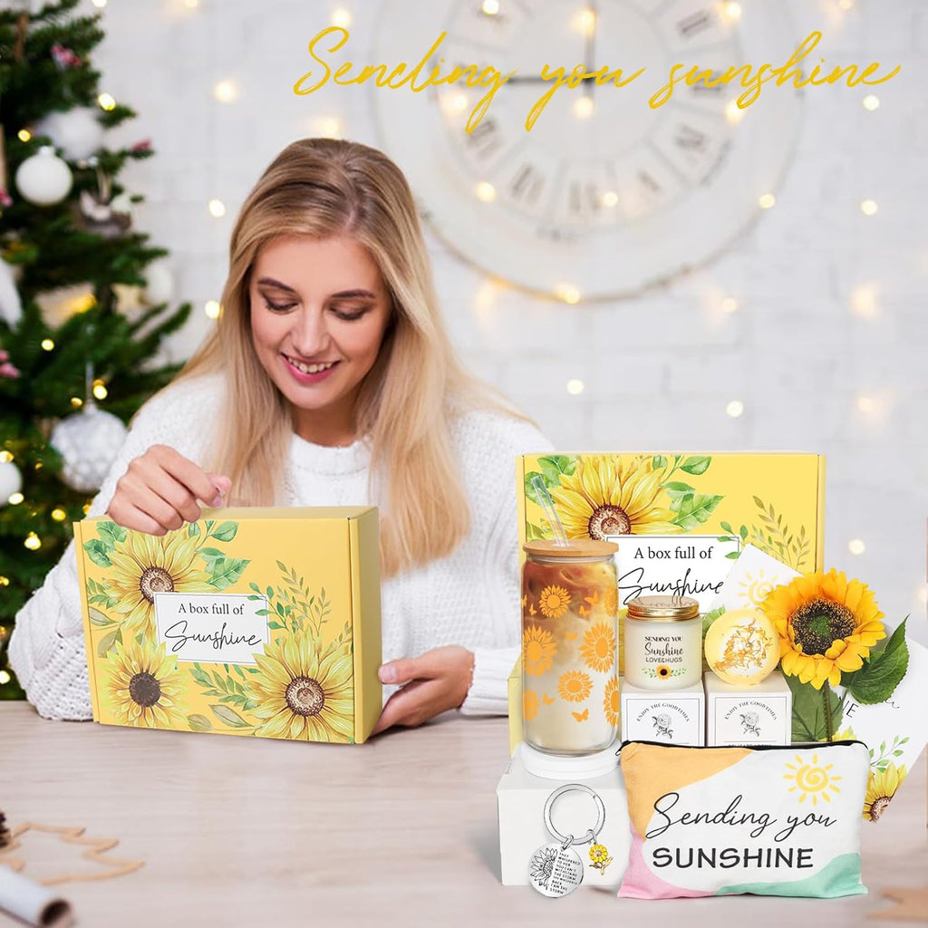 Birthday Gifts for Women, Get Well Soon Gifts Sending Sunshine Sunflower Gift Baskets, Self Care for Women Her Best Friends Bestie Sister Mom Female, Inspirational Gift Christmas Day