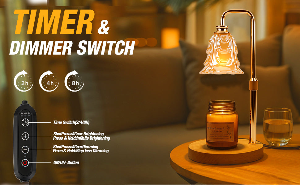 Candle Warmer Lamp with Timer and Dimmer, Electric Wax Warmers for Scented Candles with 5 Brightness Settings, Anti-Glare Lamp with Adjustable Height, Home Decor, Gift for Christmas, Birthday