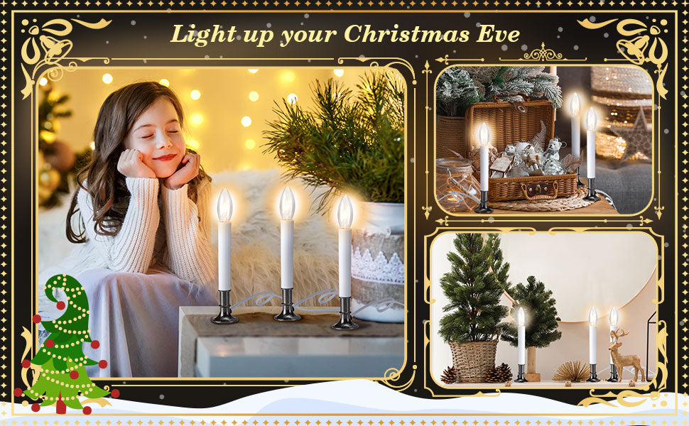 8 Pieces Electric Window Candle with Pewter Plated Base Window Candle Light Sensor Turns with Automatic On/Off for Home Christmas Holiday Party Decorations