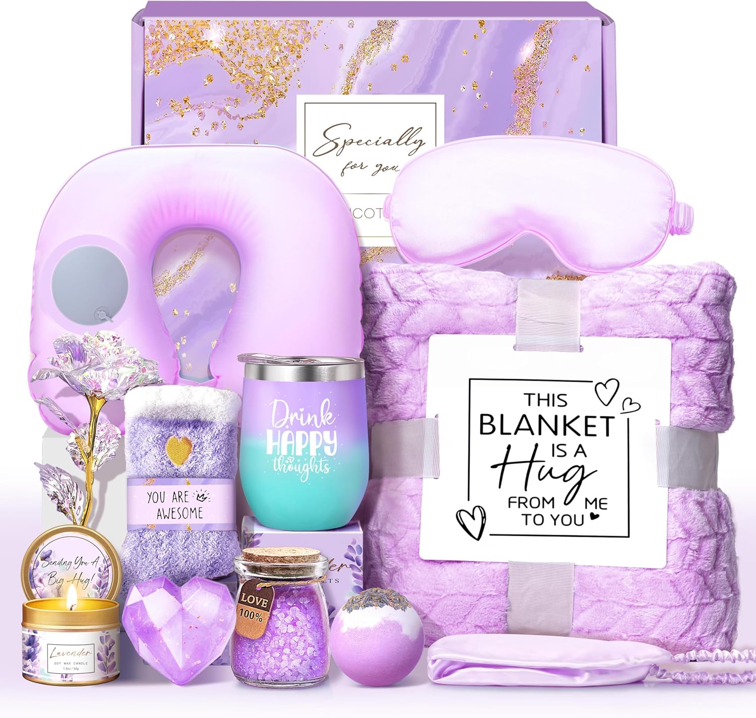 LUCOTIYA Birthday Gifts for Women, Self Care Gifts for Women Get Well Soon Care Package, Lavender Relaxing Spa Gift Basket, Unique for Mom, Friends, Sister, Grandma