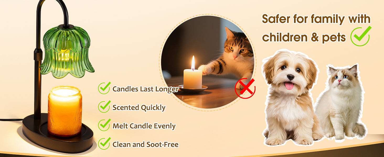 Candle Warmer Lamp Adjustable Timer Electric－Green Flower-Shaped Wax lamp