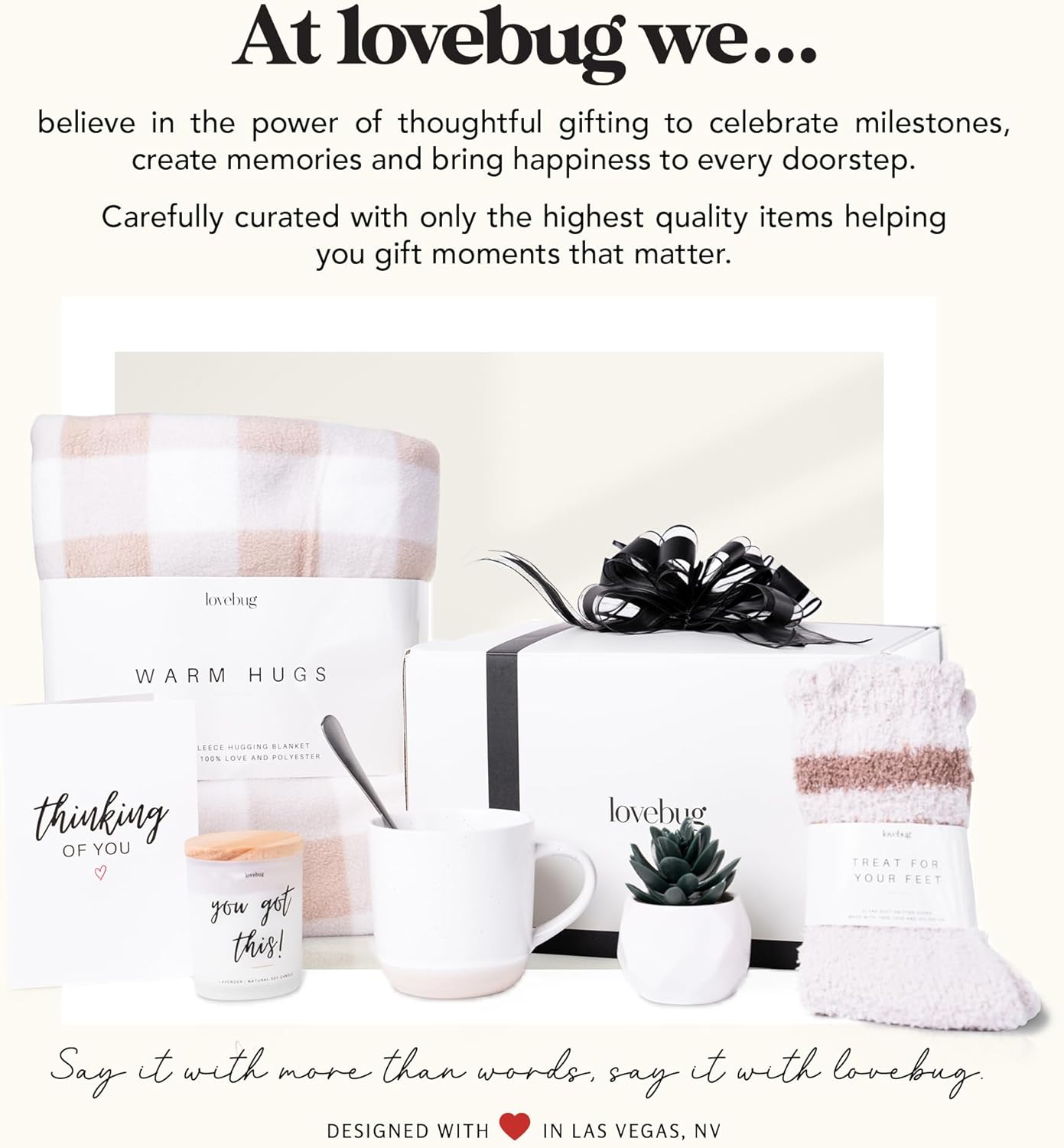 lovebug Get Well Soon Gift Basket for Women – After Surgery Gifts, Feel Better Care Package with Blanket, Candle, Socks, Mug, Spoon, Succulent – Thinking of You Self Care Gifts for Women Basket