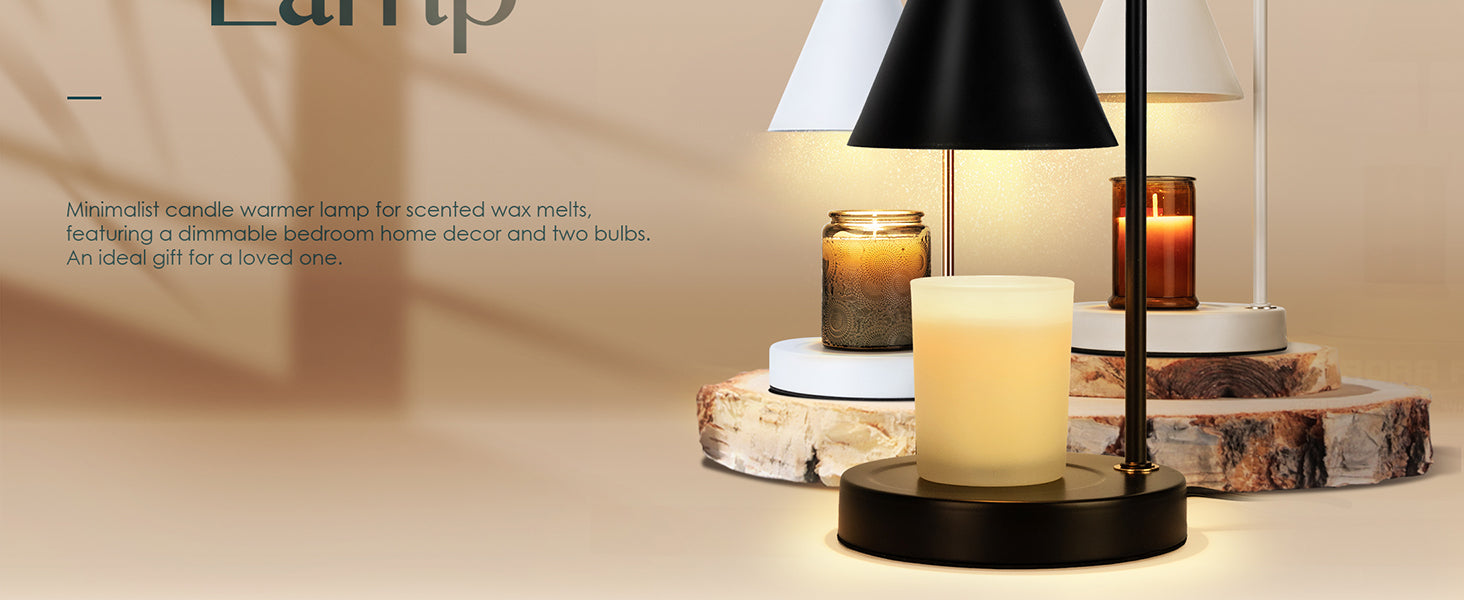 Candle Warmer Lamp,Electric Candle Warmer with Dimmable Light,Scented Wax Melter,No Smoke,Compatible with Various Jar,with 2 Light Bulbs,Home Decor-Black