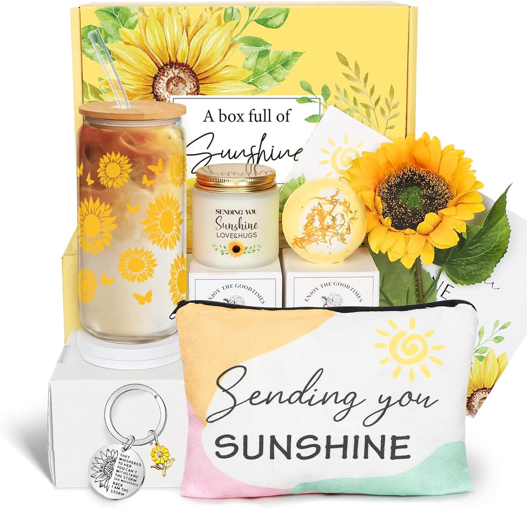 Birthday Gifts for Women, Get Well Soon Gifts Sending Sunshine Sunflower Gift Baskets, Self Care for Women Her Best Friends Bestie Sister Mom Female, Inspirational Gift Christmas Day