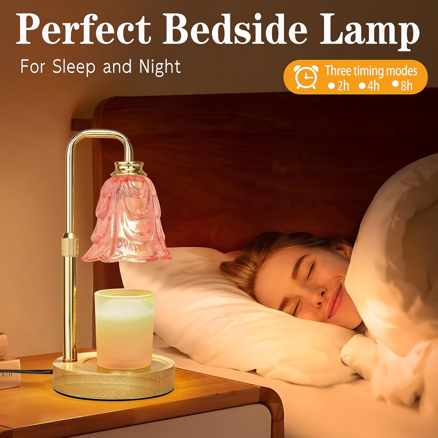 Candle Warmer Lamp with Timer Dimmer, Adjustable Height Pink Tulip Candle Wax Warmer, Christmas Birthday Gift for Mom Women, House Warming Gifts for New Home Bedroom Decor,Flower Pink