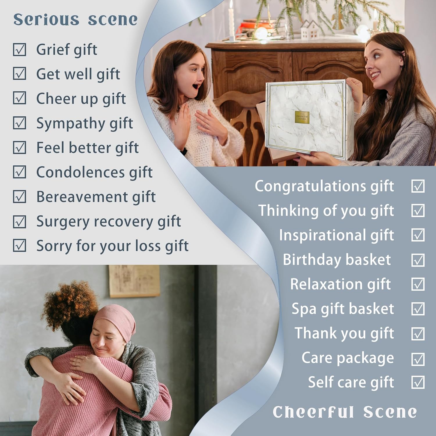 Get Well Soon Gift Baskets For Women,12PC Get Well Gifts for Women After Surgery,Birthday Gifts,Care Package,Grief,Sympathy,Condolences Gift Basket for Friend (navy blue)