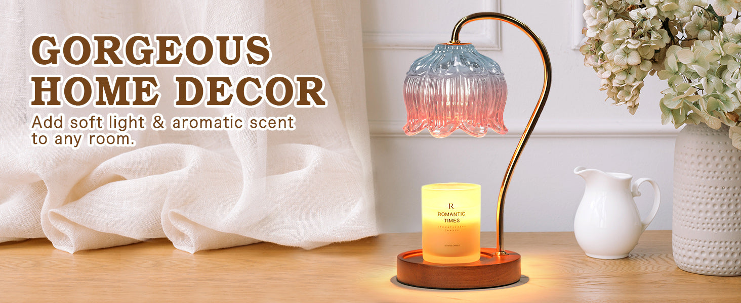 Dimmable Candle Warmer Lamp with Timer, Electric Candle Warmer Lamp, Women Christmas Gifts, Flower Candle Lamp Warmer for Family, Pink Blue Fragrance Candle Lamp for Modern Office Desk Decor