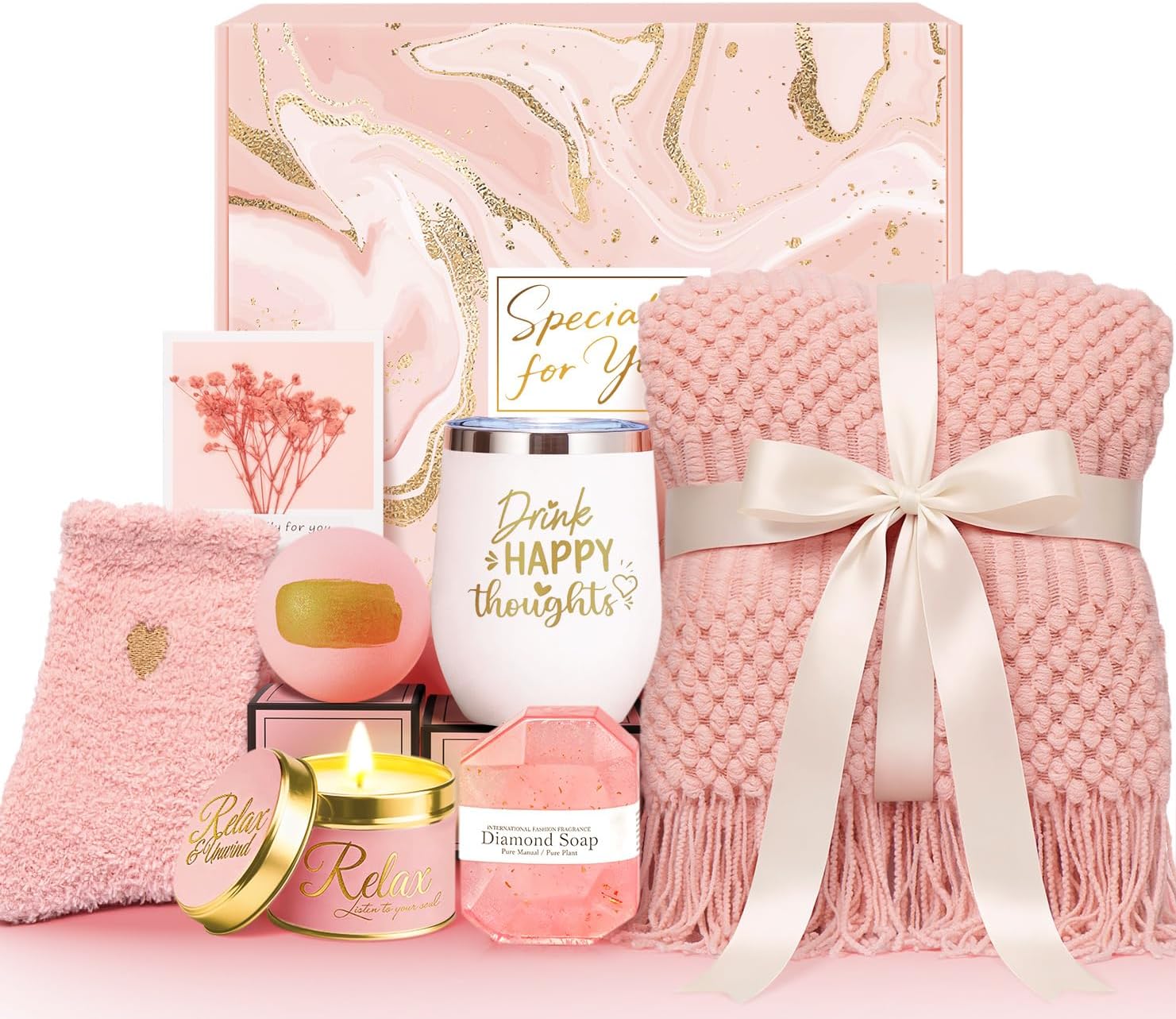 Gifts for Women, Mom, Wife, Girlfriend, Sister, Her| Birthday, Christmas, Valentine's Day, Blanket, Self Care, Get Well Soon Gifts| Care Package Gift Baskets| Relaxing Spa Gift Set
