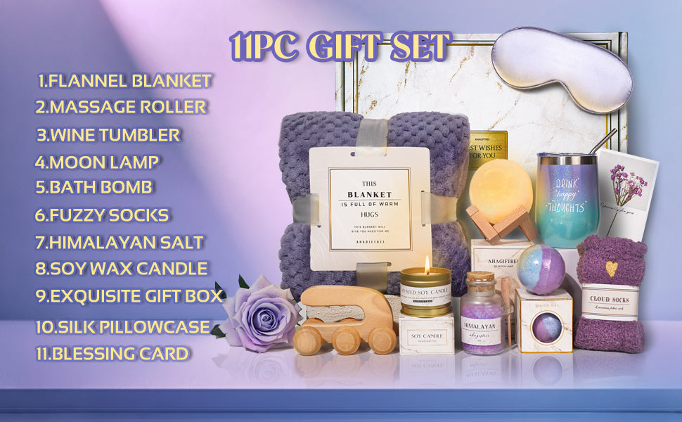 Birthday Gifts for Women,Gift Basket for Women with Moon Lamp,11PC Self Care Gifts,Get Well Soon After Surgery,Relaxing Spa Gifts,Surgery Recovery,Sympathy,Condolences Basket for Loss for mum friend