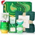Christmas Gifts for Women, Christmas Birthday Gifts for Women, Green Get Well Soon Self Care Gifts Relaxing Spa Basket with Luxury Flannel Blanket for Mom Christmas Sister Wife Girlfriend