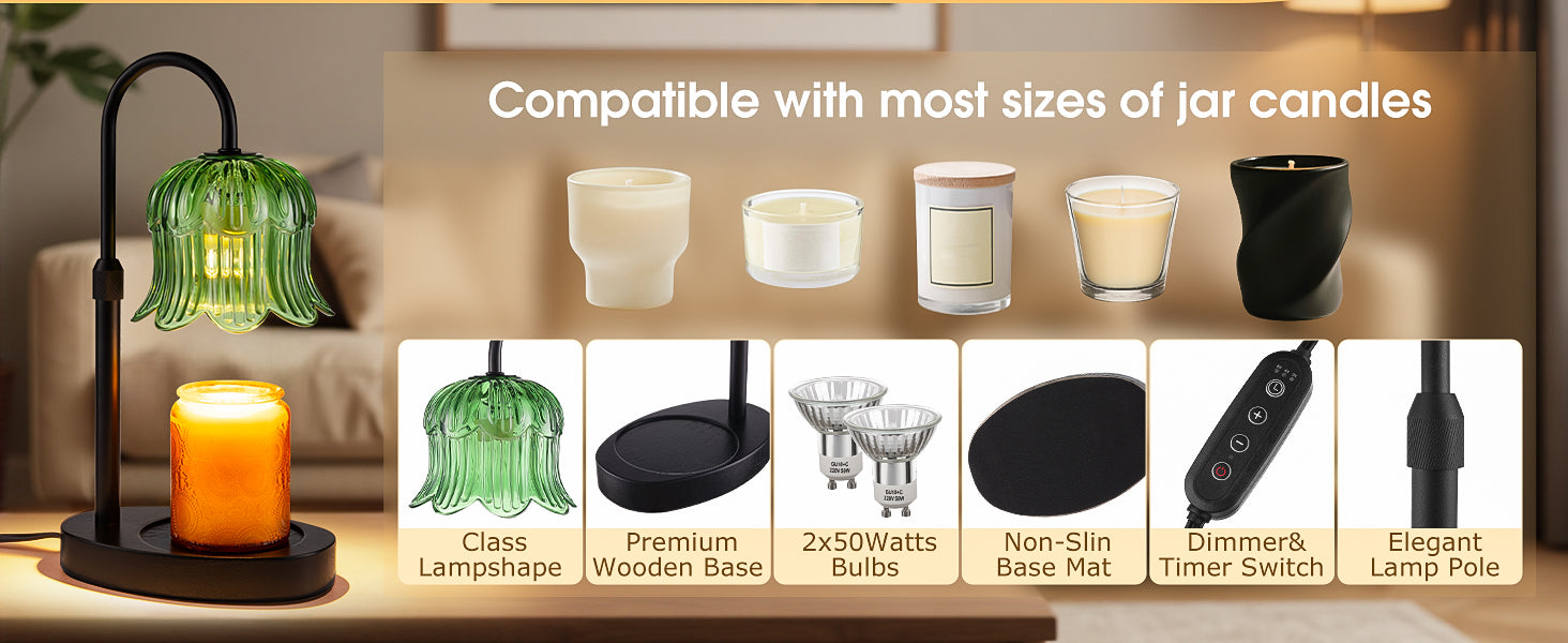 Candle Warmer Lamp Adjustable Timer Electric－Green Flower-Shaped Wax lamp