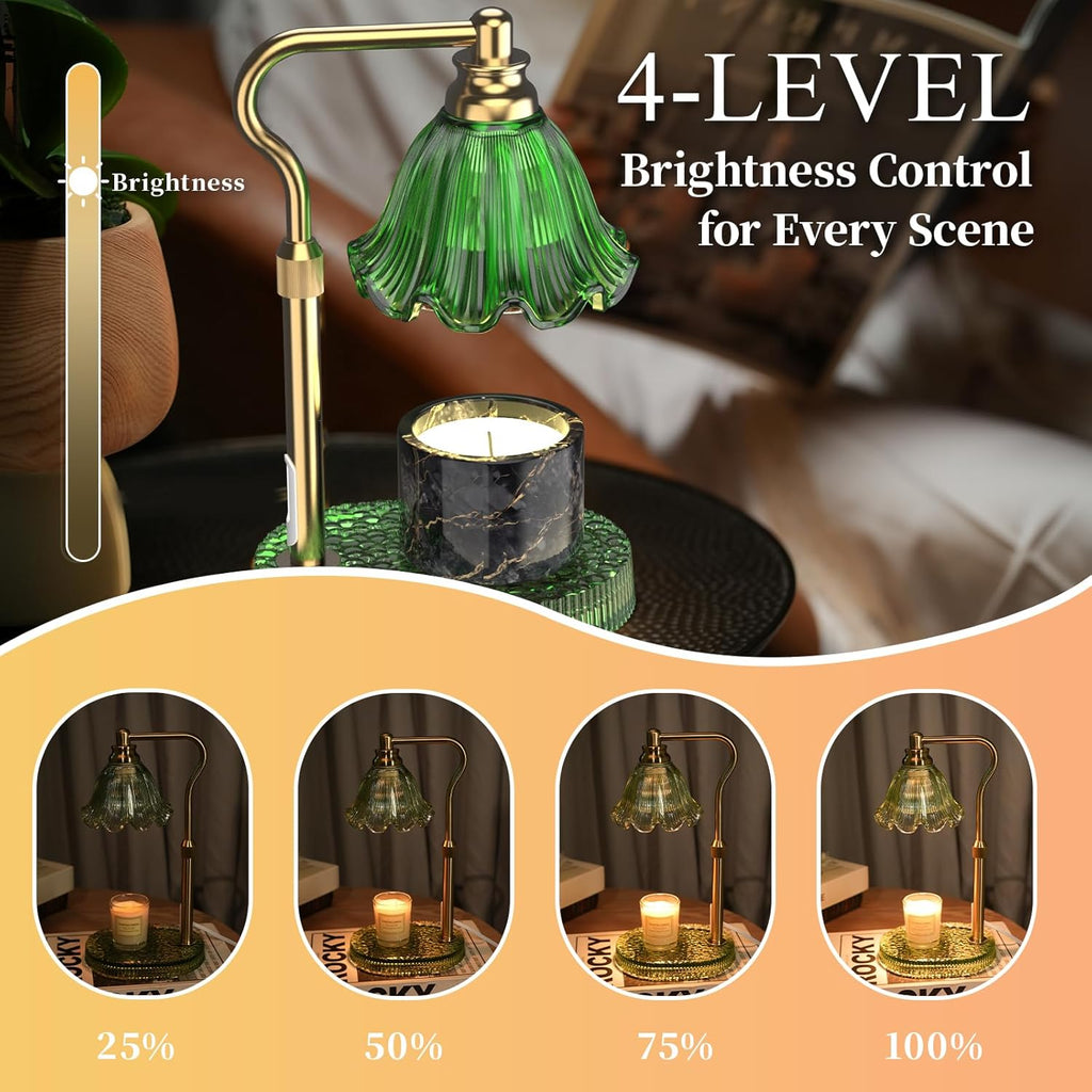 Candle Warmer Lamp with Adjustable Height - Flameless 4-Level Dimmable Wax Warmer, Timer Function & Stylish Design in Multiple Colors (Green)
