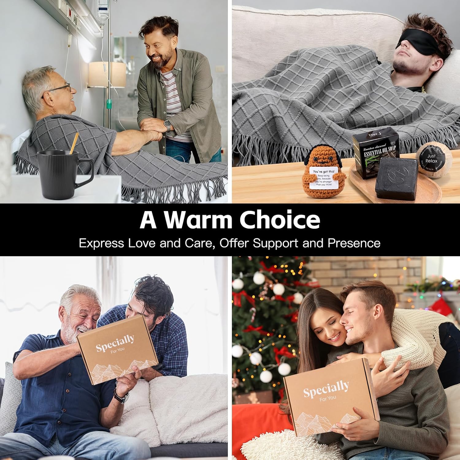 Get Well Soon Gift Baskets for Men, Christmas Birthday Gifts Basket for Man, Self Care Package with Plush Blanket Mug Socks, Thinking Of You/After Surgery/Sympathy Gift for Men Dad Brother Husband