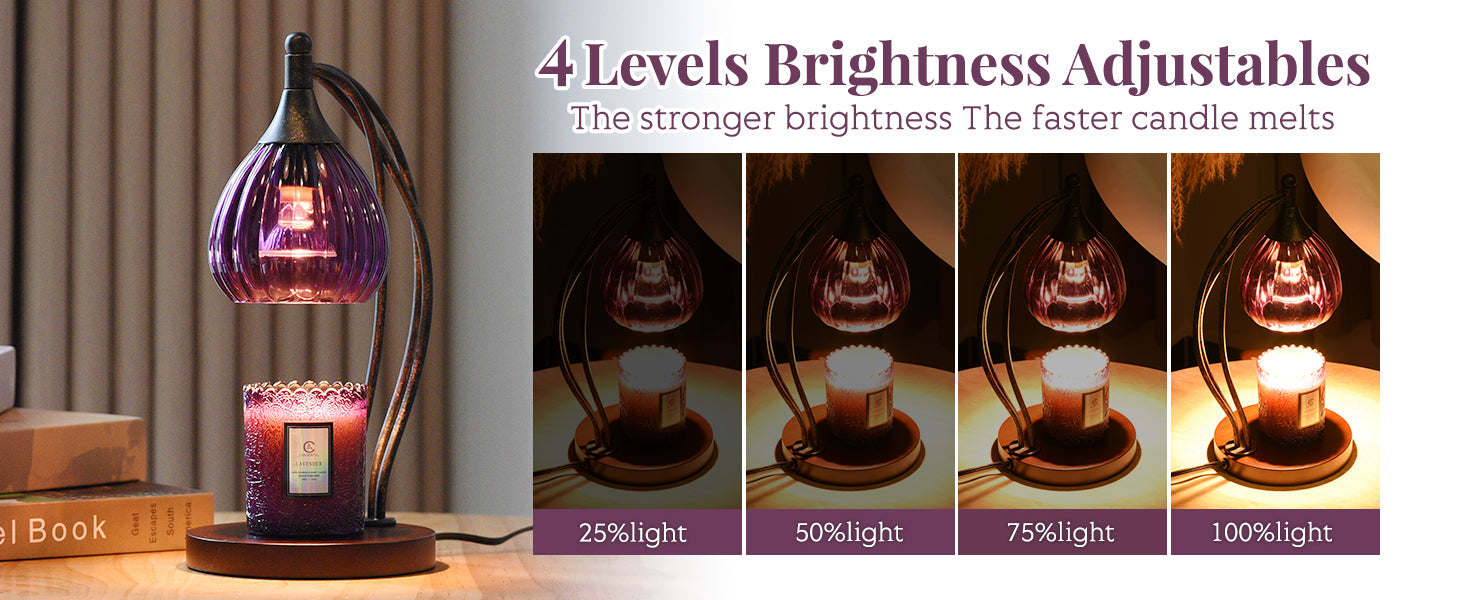 Candle Warmer Lamp with Timer Dimmer - Candle Light Warmer for Jar Candles with 2 Bulbs - Electric Candle Lamp Wax Warmer for Scented Wax Housewarming Gifts New Home Decor for Women Purple Black