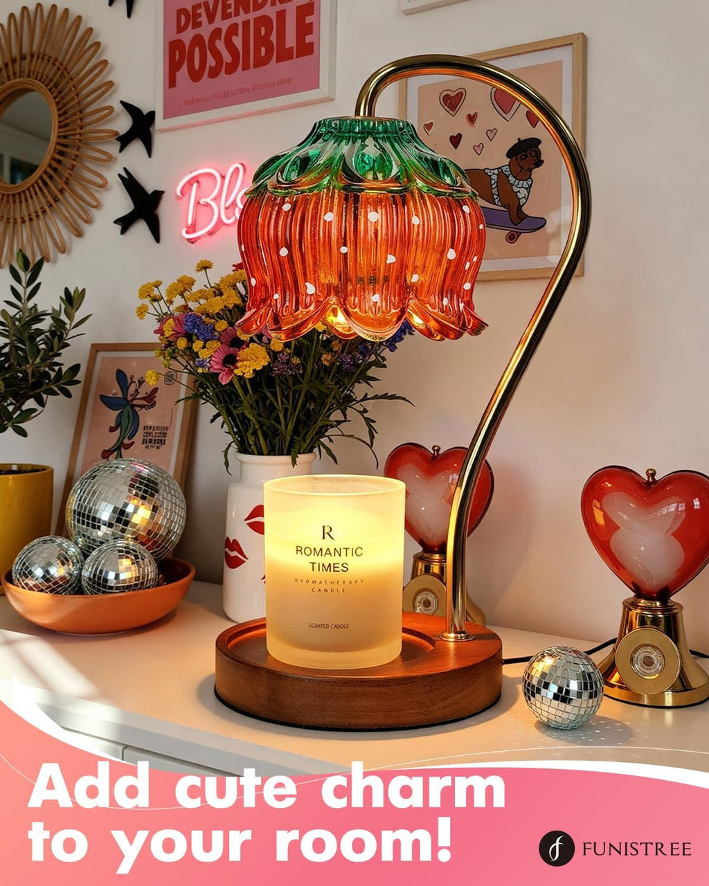 Strawberry Candle Warmer Lamp, Cute Candle Lamp with Timer & Dimmable, Birthday Christmas Gifts for Women Mom, House Warming Gift New Home, Lotus Wax Melt Warmer for Yankee Village Candles