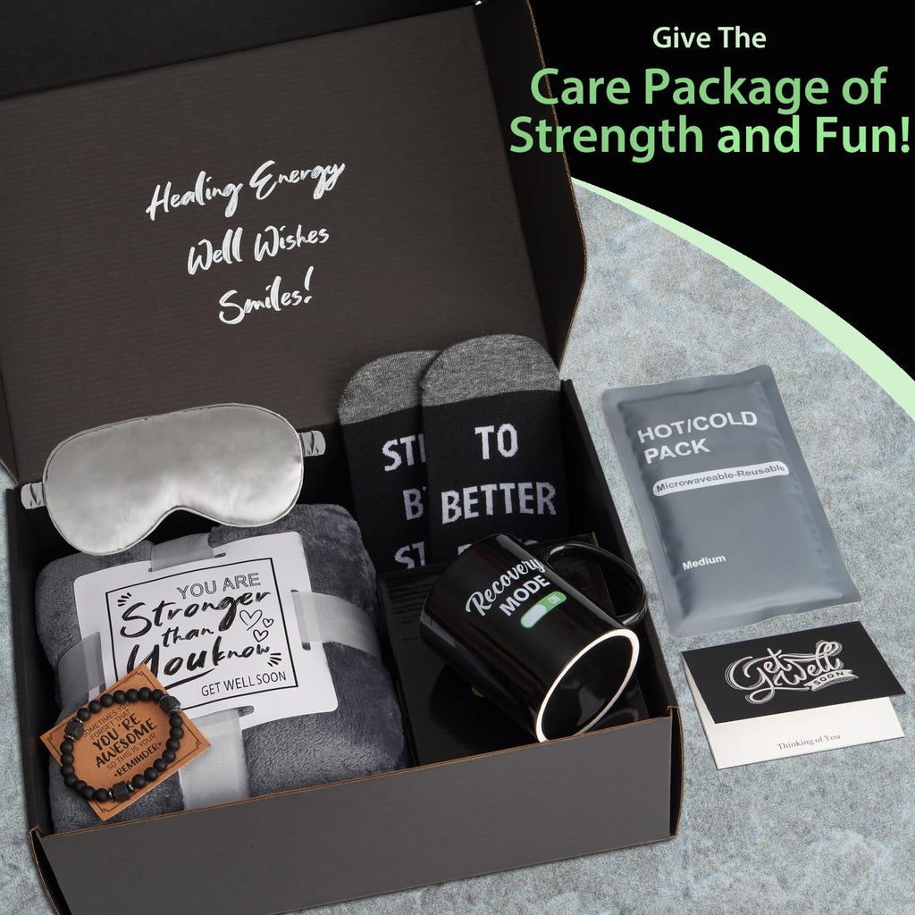 Get Well Soon Gifts for Men - Care Package with Plush Blanket, Mug, Socks, and so on - Get Well Basket for Men Dad Friend After Surgery