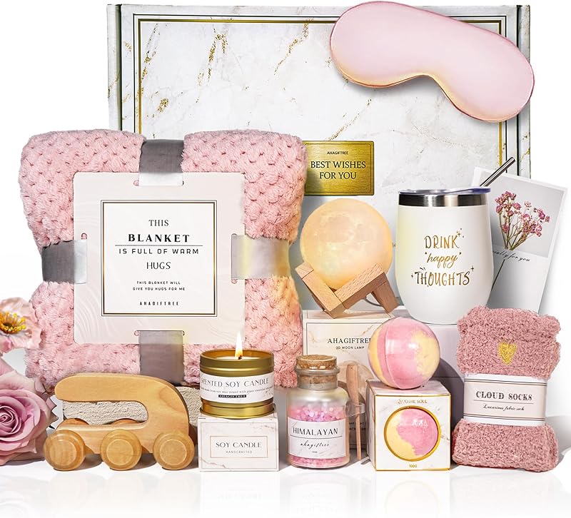 Birthday Gifts for Women,Gift Basket for Women with Moon Lamp,11PC Self Care Gifts,Get Well Soon After Surgery,Relaxing Spa Gifts,Surgery Recovery,Sympathy,Condolences Basket for Loss for mum friend