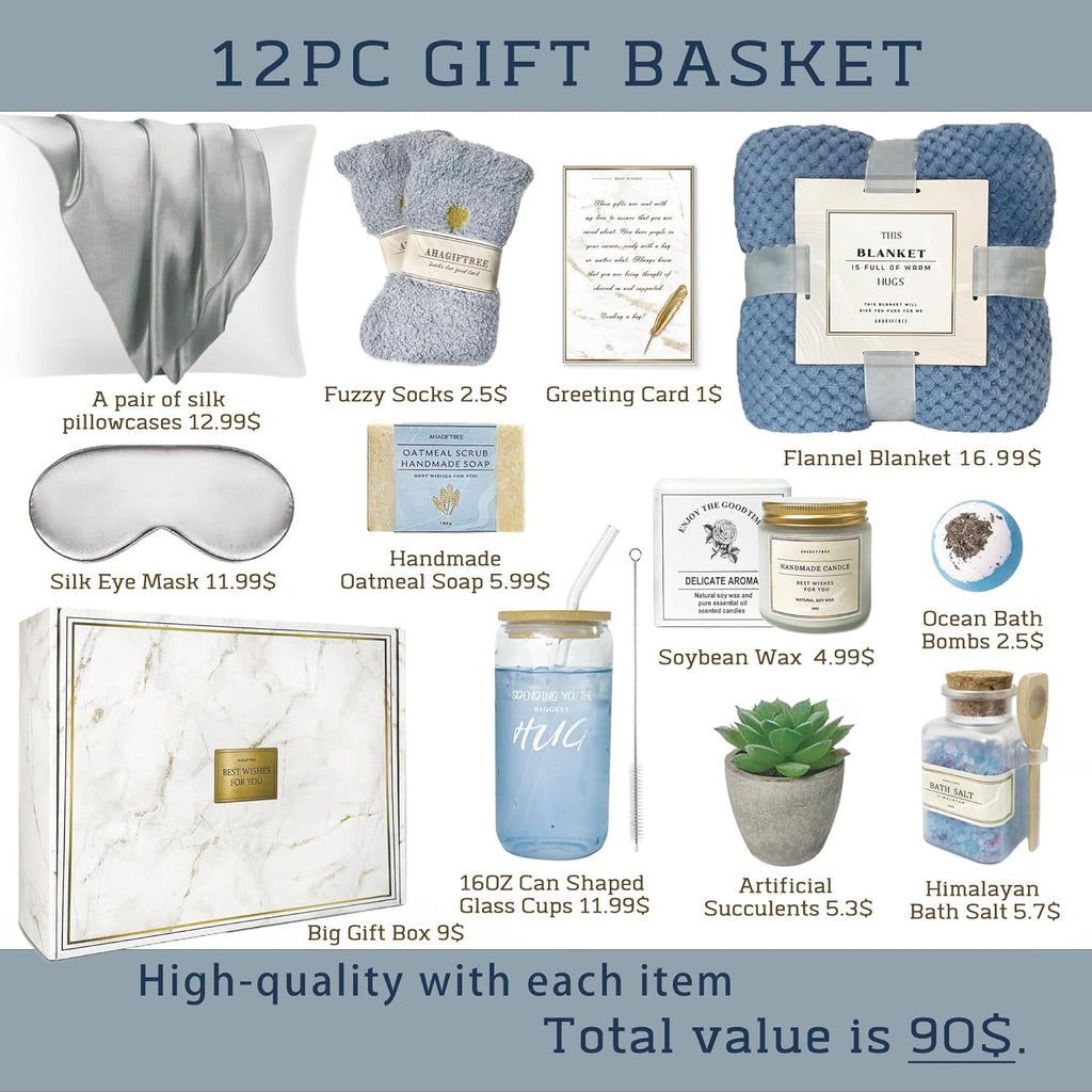 Get Well Soon Gift Baskets For Women,12PC Get Well Gifts for Women After Surgery,Birthday Gifts,Care Package,Grief,Sympathy,Condolences Gift Basket for Friend (navy blue)