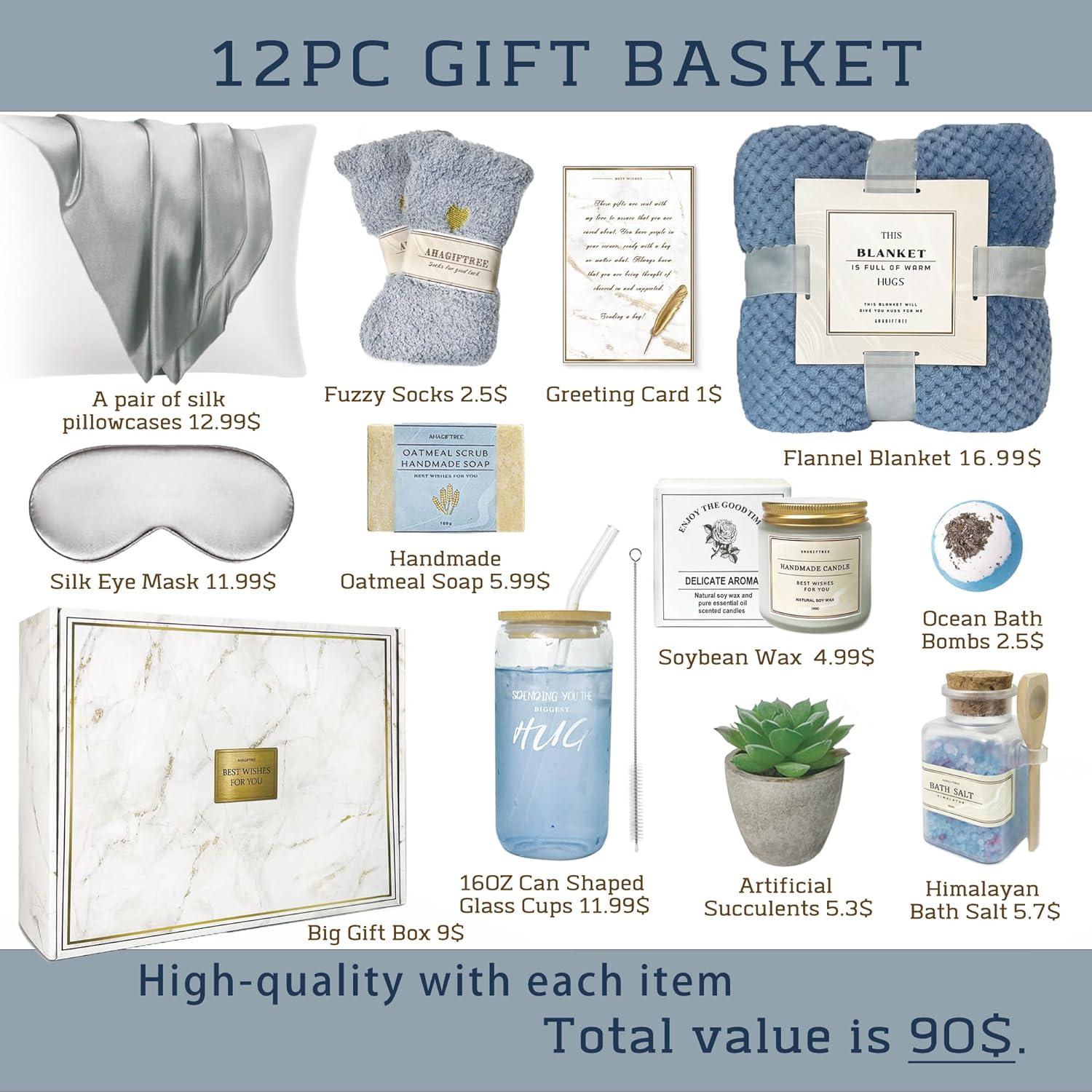 Get Well Soon Gift Baskets For Women,12PC Get Well Gifts for Women After Surgery,Birthday Gifts,Care Package,Grief,Sympathy,Condolences Gift Basket for Friend (navy blue)