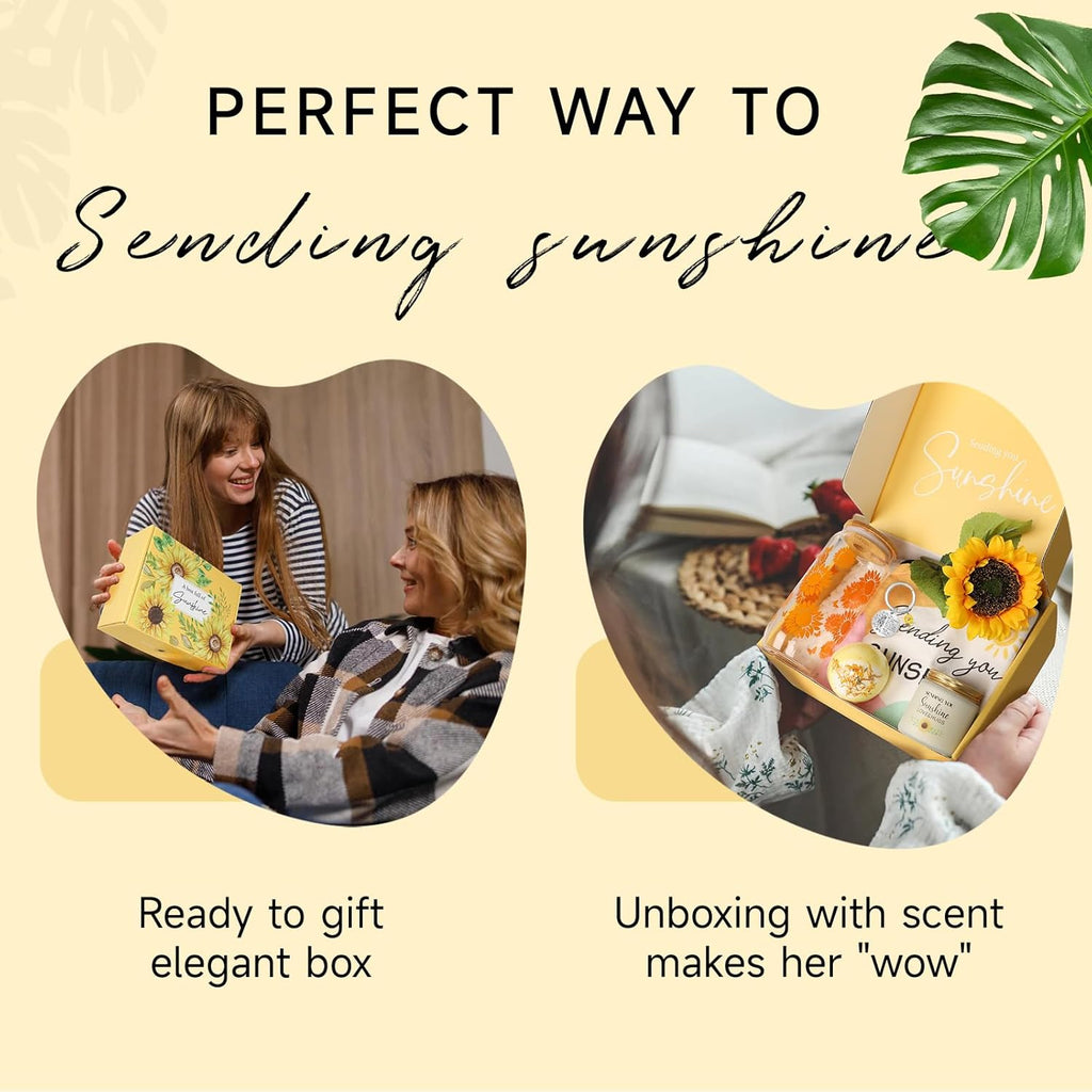 Birthday Gifts for Women, Get Well Soon Gifts Sending Sunshine Sunflower Gift Baskets, Self Care for Women Her Best Friends Bestie Sister Mom Female, Inspirational Gift Christmas Day